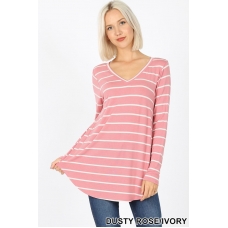 Zenana Dusty Rose and Ivory Striped Top