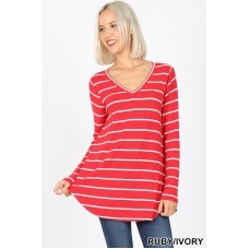 Zenana Ruby Red and Ivory Striped Top